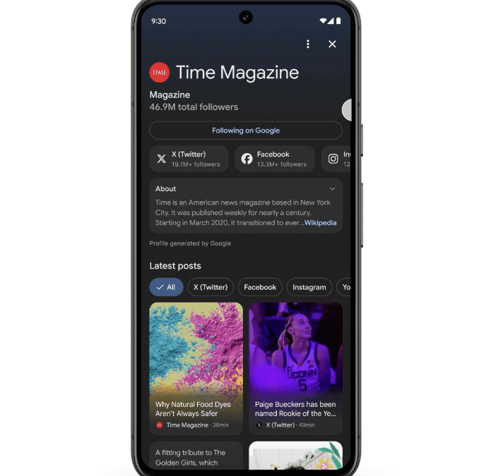 Google Discover intègre une fonction suivre et met en avant les créateurs de contenus sociaux